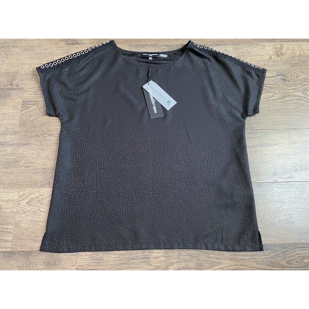 NWT‎ Karl Lagerfeld paris black short sleeve blouse size S